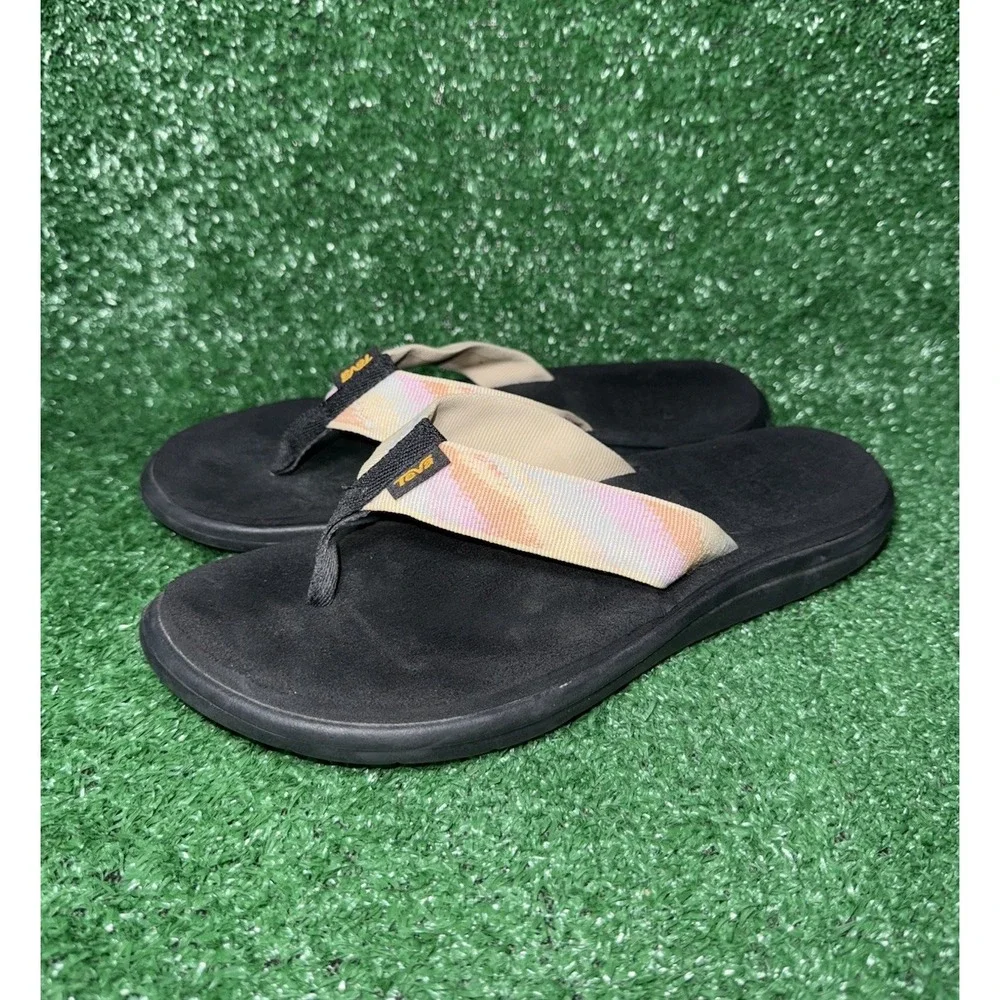 Teva Voya Flip Flops Womens Size‎ 8 Black Tie Dye Comfort Beach Recovery Sandals